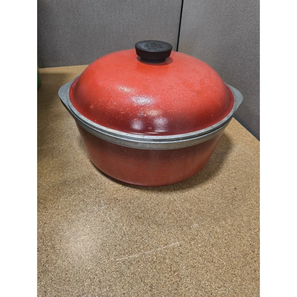 Vintage 1970s Club Aluminum Red Harvest Dutch Oven Pot Lid 10 Inch 4 Qt